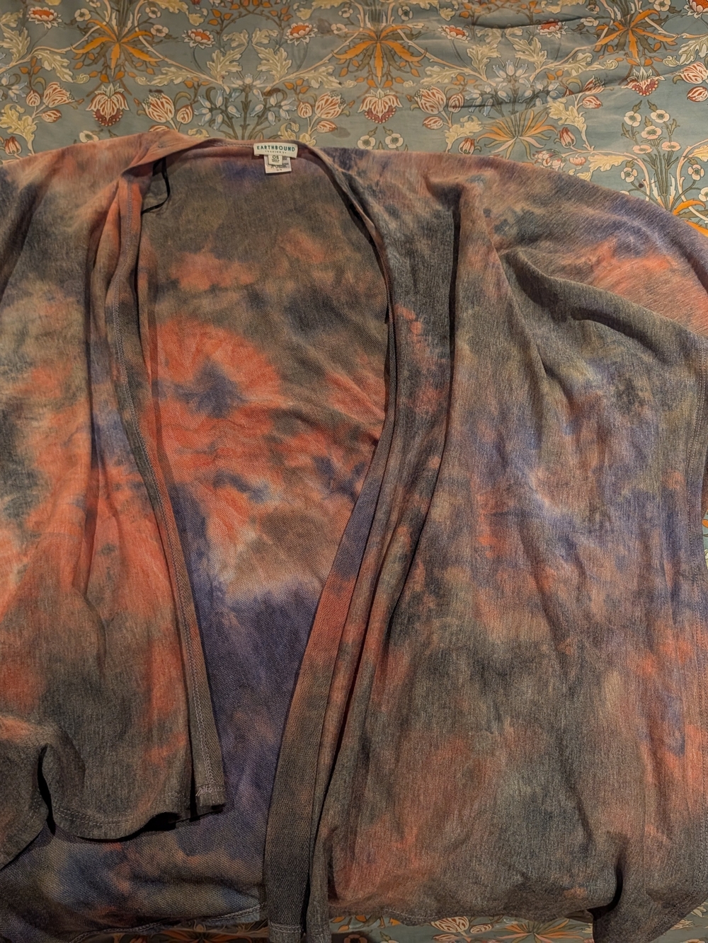 EARTHBOUND Rust, Blue & Gray Tie-Dye Open Cardigan
